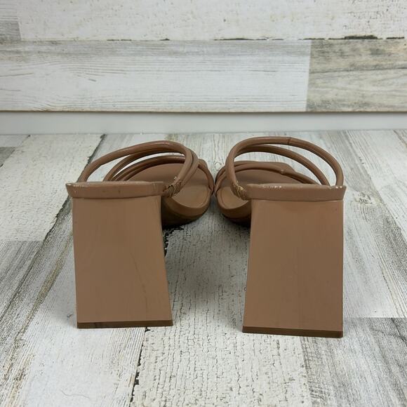 Abound womens 11 tan faux leather block heel open toe slip on sandals - Picture 6 of 9